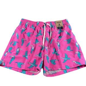 NWT Chubbies Toucan Swim Trunk Shorts Mens XL Pink Blue Bird Print Elastic Waist